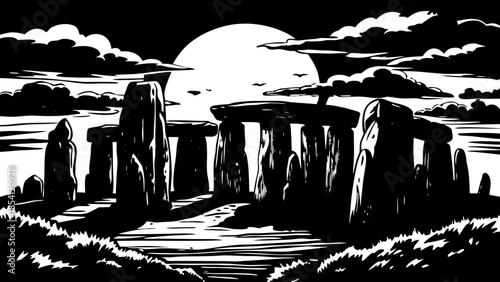 Very beautiful sunset view of Stonehenge, with ancient standing stones silhouetted against a glowing sky, creating a powerful and mysterious prehistoric landscape in the United Kingdom.