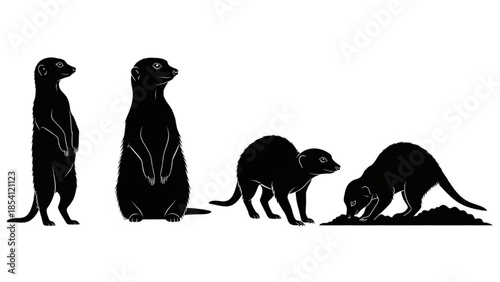 Meerkat Silhouette Vector – Standing, Sitting, Walking, Digging, Minimal Wildlife Illustration