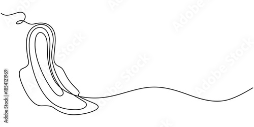 Feminine sanitary pad. Drawn in one continuous line, isolated on a white background. Stock vector illustration