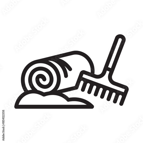 Rolled carpet with cleaning brush a symbol of floor care and hygiene