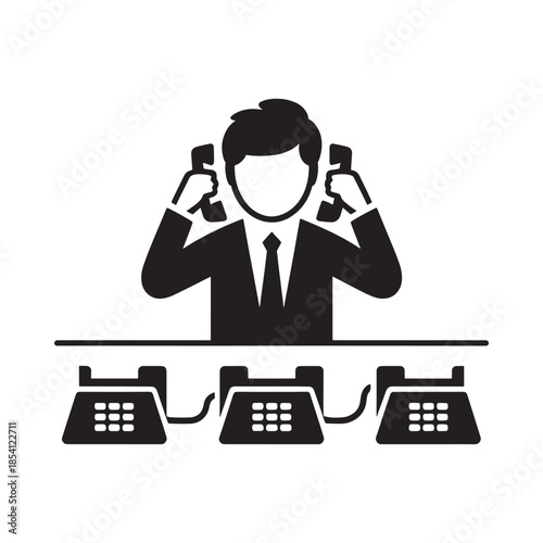 Man talking on multiple phones representing busy communication and multitasking