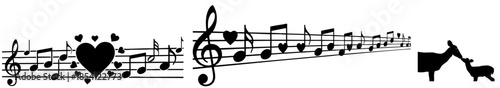 Romantic Music Notes with Hearts and Deer Mother Love Silhouettes