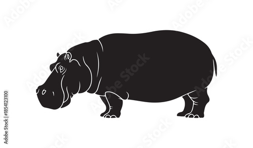 Black Silhouette of a Hippopotamus Standing in Profile, Wild African Animal Vector Illustration