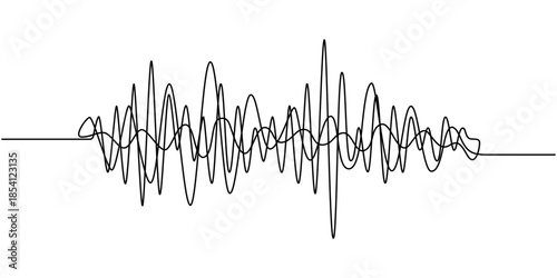 Continuous thin line sound wave icon. One line art audio symbol, single outline soundwave