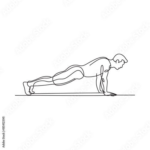 A single line drawing of a man performing a push up exercise