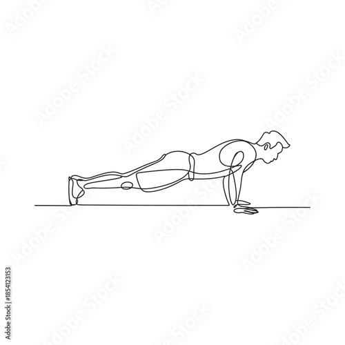 A single line drawing illustrates a person performing a push up exercise