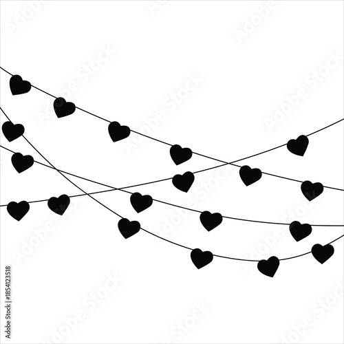 Heart String Lights Garland Vector Silhouette Design