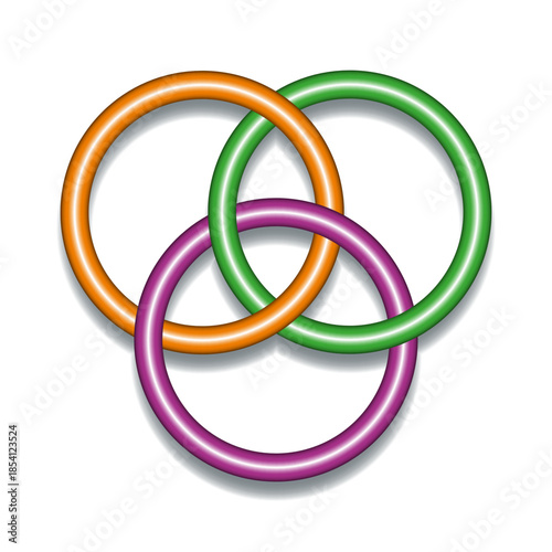 Borromean rings, in mathematics three flexible, not flat, interlinked rings or loops, that are inseparable as a group, but fall apart if any single ring is removed. Symbol for unity and partnership.
