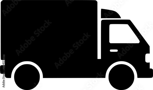 Delivery Truck Silhouette in Simple Flat Design with Black Color on White Background for Logistics Icon
