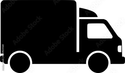 Delivery Truck Silhouette in Simple Flat Design with Black Color on White Background for Logistics Icon
