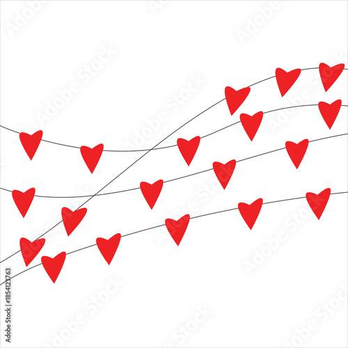 Heart Bunting Garland, Red Love Decoration, Valentine's Day
