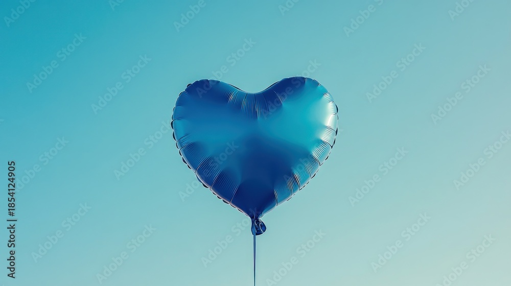 Fototapeta premium Blue heart balloon floating in sky simple minimalist design
