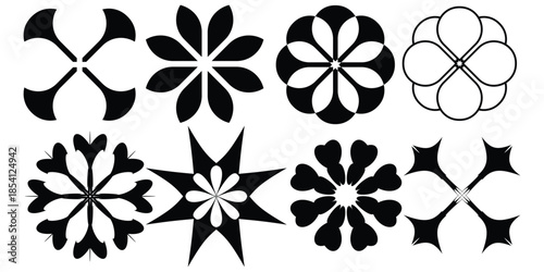 Collection of eight symmetrical floral patterns and designs