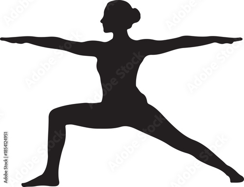 Black Woman Yoga Warrior II Pose Silhouette Isolated Vector Graphic