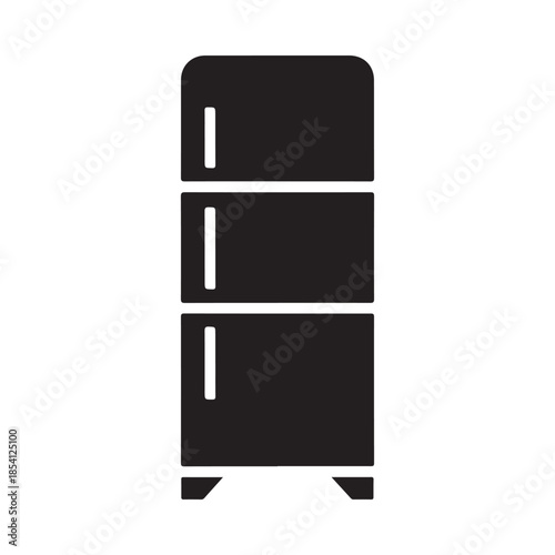 Simple black and white illustration of a modern refrigerator appliance
