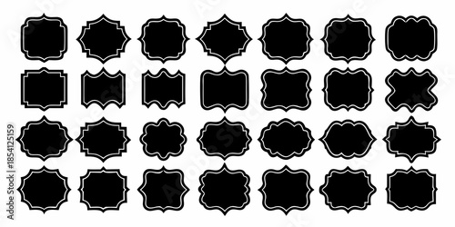 Collection of ornate black frames arranged in a grid pattern on a white background
