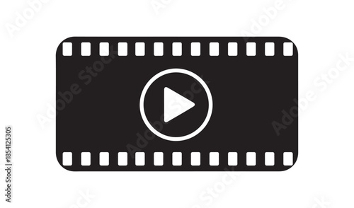 Movie Film Strip with Play Button Silhouette, Cinema and Video Streaming Media Vector Icon
