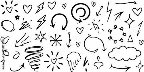 Collection of hand drawn doodles hearts stars arrows and abstract shapes