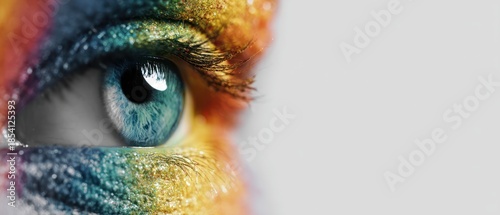 Close up of a human eye with vibrant colorful makeup artistic design