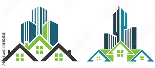 Real Estate Skyline Logo – House Roofs & City Buildings Vector .