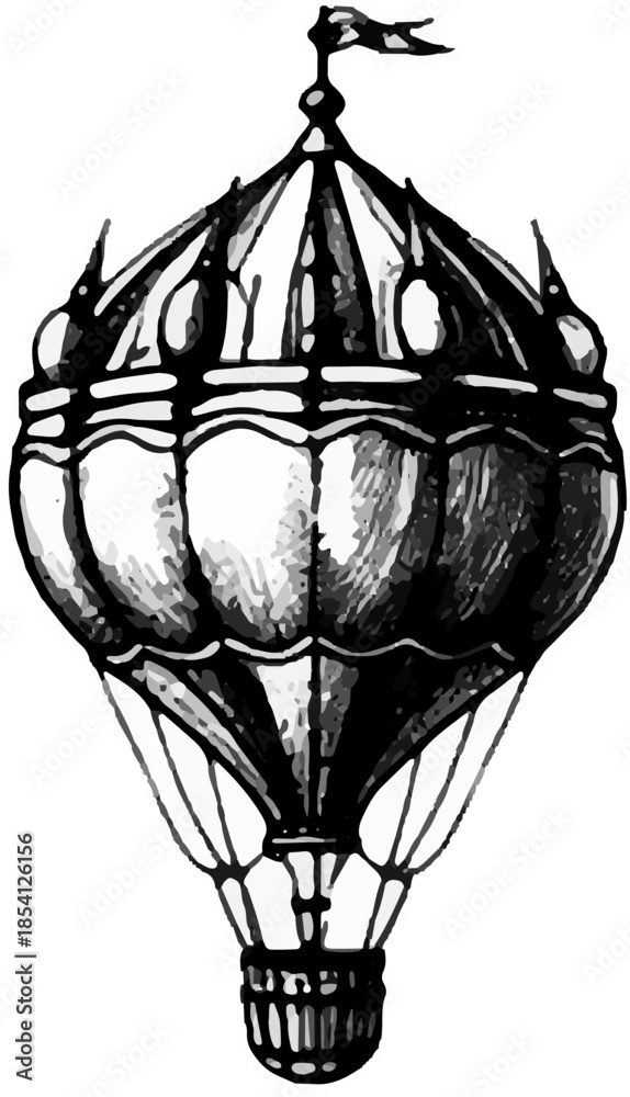 Fototapeta premium Elegant Crown Topped Hot Air Balloon Retro Line Vector