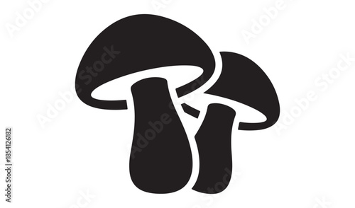 Two wild forest mushroom silhouettes isolated on white background, black fungal nature icons for design.