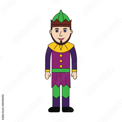 Bold male Mardi Gras costumes feature tailored jackets, feathered masks, beads, capes, and rich purple, green, and gold, blending elegance, mystery, and festive flair.
