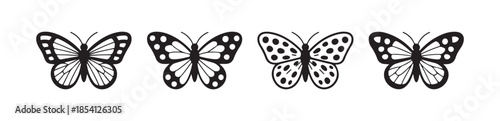 Set of stylized butterflies with openwork wings isolated on white background flat design vector illustration