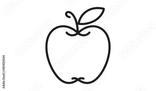 Simple apple fruit outline icon, minimalist vector line art illustration of organic healthy food.