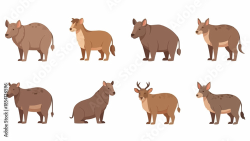 Collection of Various Brown Mammal Illustrations.