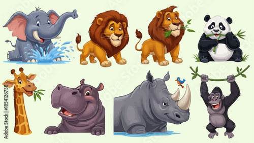 Cartoon Animals Playing and Having Fun Together.