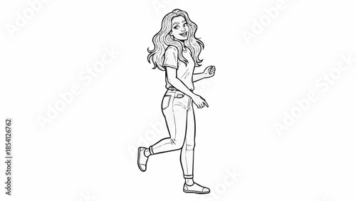 Woman Running with Long Hair Flowing.