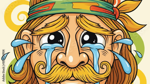 Crying Man with Mustache and Headband.