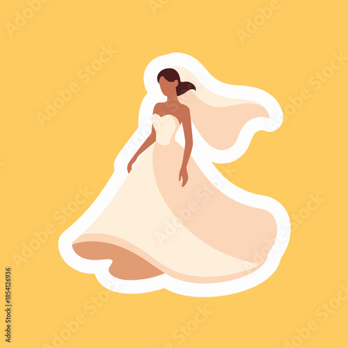 bride in a wedding dress sticker isolated