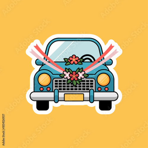 wedding car sticker with floral decoration