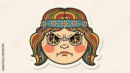 Angry Cartoon Character with Rainbow Hair.