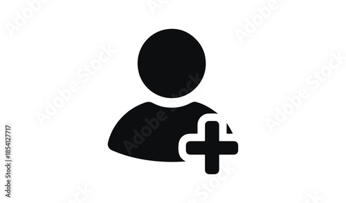 Add user profile icon silhouette, new member account symbol with plus sign isolated on white background.