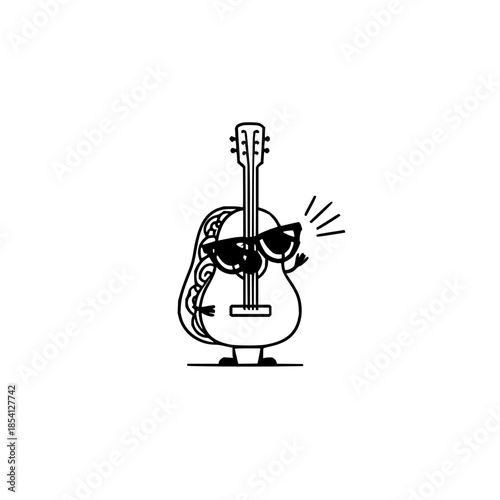 Guitar Character Wearing Sunglasses Playing Music