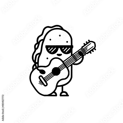Taco Playing Guitar with Sunglasses on White Background