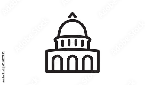 Government capitol building dome icon, architectural symbol of politics and legislature line art.