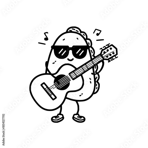 Cartoon Potato Playing Guitar with Sunglasses
