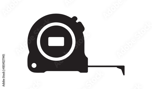 Retractable tape measure tool silhouette, construction and DIY measuring equipment icon isolated on white.