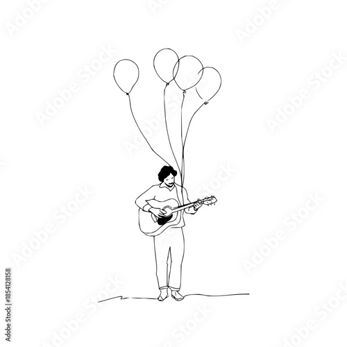 Man Playing Guitar with Balloons