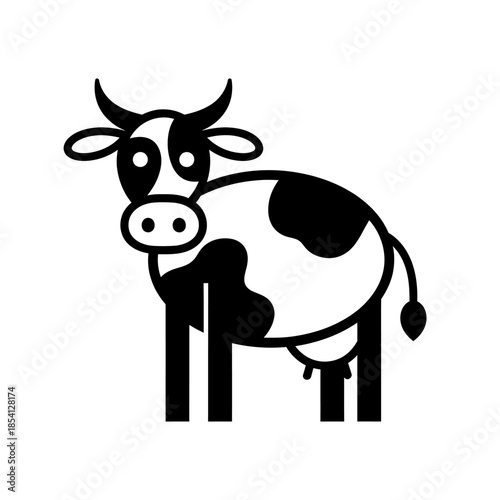 Stylized Black and White Holstein Friesian Cow Illustration.