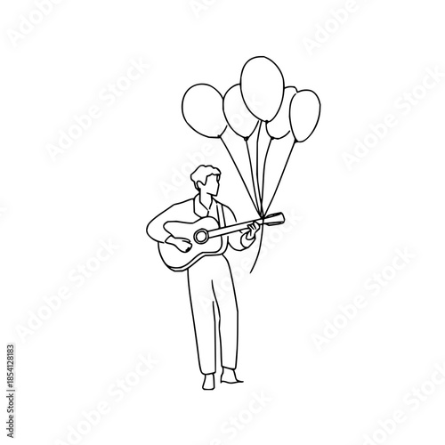 Man Playing Guitar with Balloons