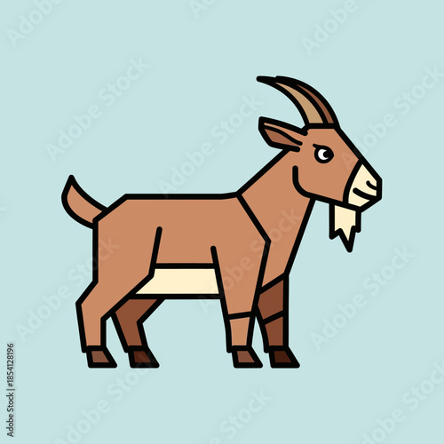 Stylized illustration of a brown goat with horns and a beard.