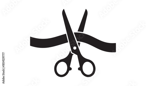 Scissors cutting a ceremonial ribbon silhouette representing a grand opening or successful business launch event