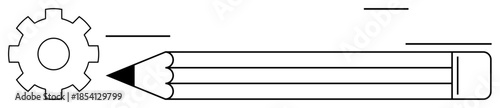 Creativity, innovation, technical design, brainstorming, engineering, and education. Minimalistic gear and pencil design in black and white. Creativity and innovation concept