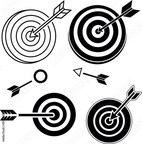 Silhouette targets with arrows isolated on transparent background