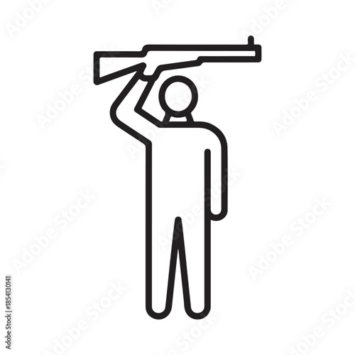 Stick figure aiming a rifle in a simple black and white illustration